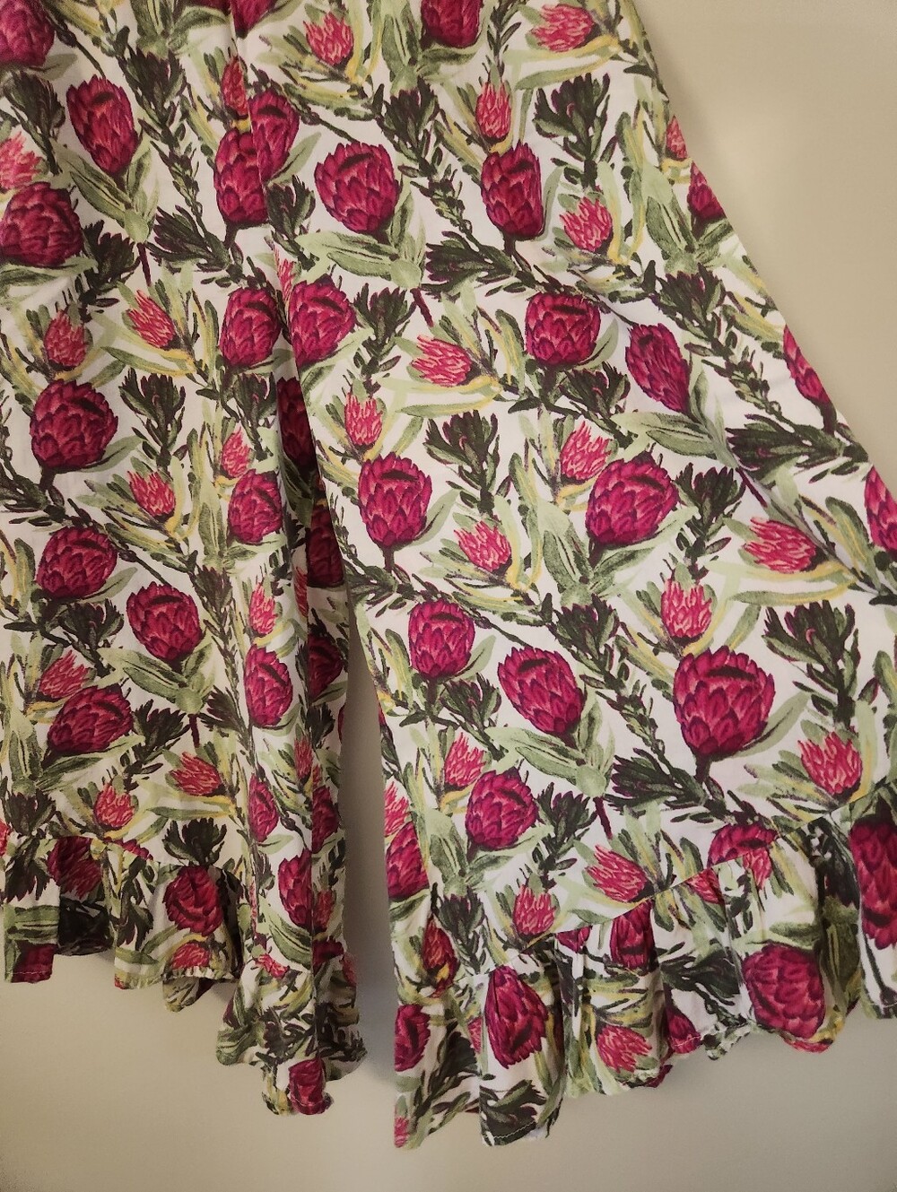 Floral Ruffle Hem Women's Pajama Pants - Pink Green - Picture 6 of 6